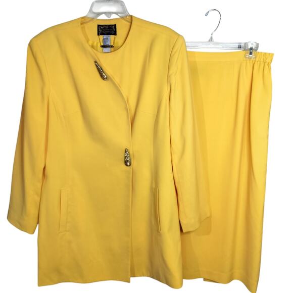 4158)Champagne Italy elegant   2 pcs Church Skirt Suit Set Jewelled Button Sz 16 - Picture 1 of 12